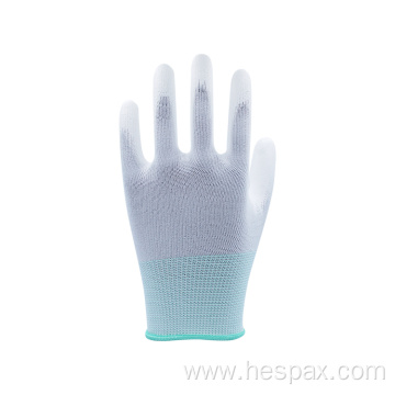 Hespax Anti-static White Polyester Knitted PU Coated Gloves